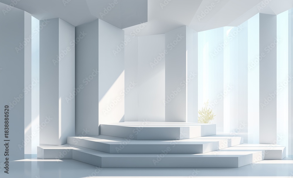 Fototapeta premium White room with a stage and a plant