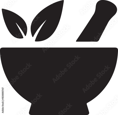 Mortar and pestle with leaves icon symbolizing natural remedies