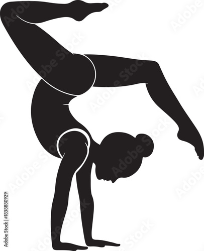 Elegant female gymnast performing a handstand pose silhouette