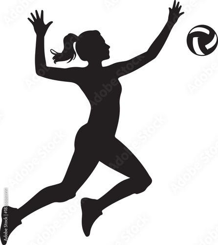 Female volleyball player jumping to spike the ball silhouette