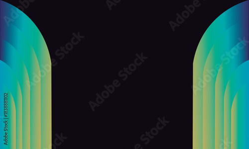 formas en degradado en los costados en tono azul y amarillo 