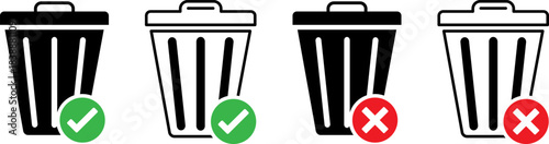 Action Status Set: Trash Can Icons with Success and Error Indicators