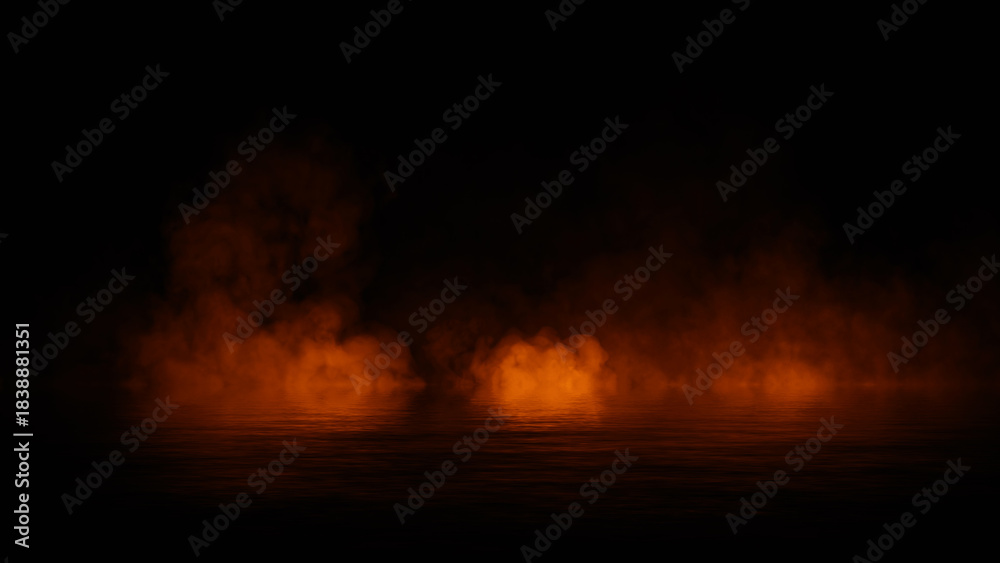 Fototapeta premium Abstract smoke steam moves on black background texture . The concept of aromatherapy. Reflections on water. Stock illustration.