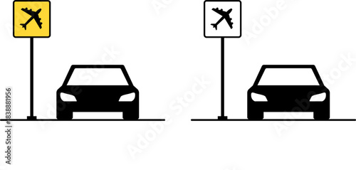 Airport Parking and Drop-off Indicator Signs with Vehicle