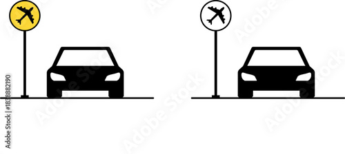 Circular Airport Signage: Passenger Drop-off and Pick-up Zone Icons