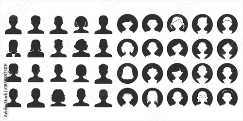 Large Collection of 40 Circular Silhouette User Profile Icons Keywords: user profile, avatar, icon, circle, silhouette, head