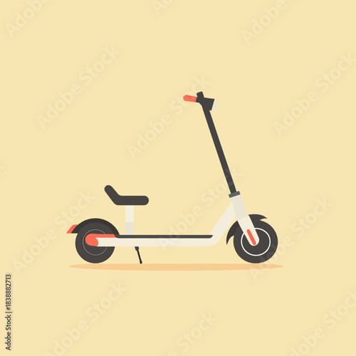 Minimalist flat vector electric scooter with seat and kickstand side view on pale background urban transportation concept design illustration