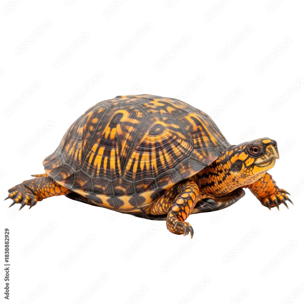Obraz premium Vibrant Eastern Box Turtle Isolated Black Background