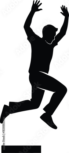 Silhouette of a man performing a long jump over a hurdle