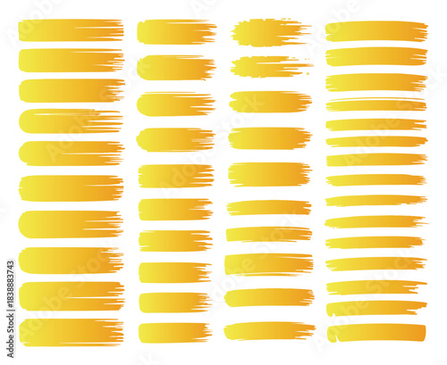 Set of 40 yellow orange paint brush strokes swipes smears splatters abstract design elements for graphic projects