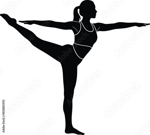 Silhouette of a woman performing a dancer yoga pose