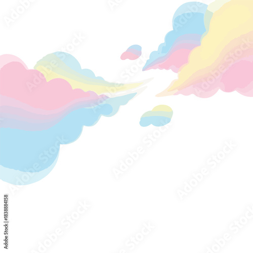 Soft, minimal pastel background with abstract, colorful clouds in shades of pink, blue, and yellow on a white canvas.