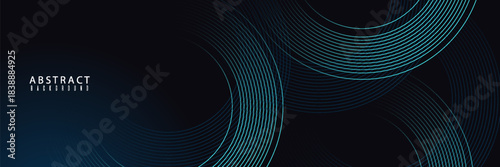 Dark blue abstract background with glowing circle lines. Geometric stripe line art design. Modern shiny blue diagonal rounded lines pattern. suit for media in product design