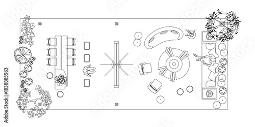Furniture outline front and top view architectural designs. Set of isolated linear interior icons. Vector elements for apartments, CAD Vehicle Drawing Elements