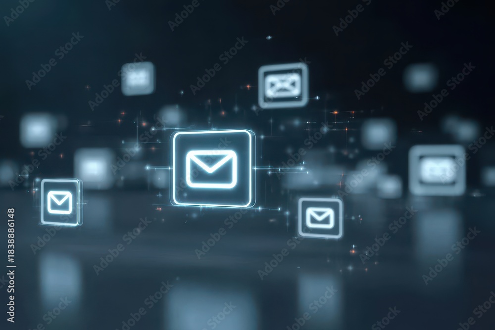 Fototapeta premium Digital security software bug triggers firewall mail risk leaking sensitive information in an advanced system workflow