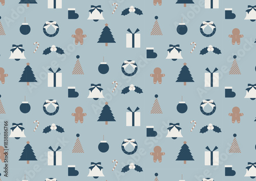 クリスマスアイテムのパターン（ブルー・ブラウン）