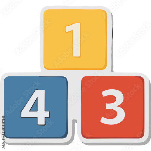 Three Colorful Blocks With Numbers 1 4 And 3 Arranged In A Triangular Formation Against A White Background With Subtle Shadows Indicating A Playful Educational Theme