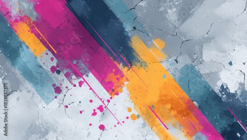 Colorful painting with a blue stripe and orange stripe