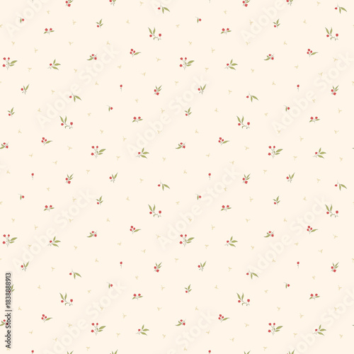Flower pattern, floral seamless pattern, cottagecore ditsy tile print, red flower on light background. Small white flower blossom, tiny style design for fashion, texture, fabric, wallpaper, wrapping