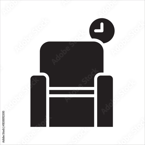 Waiting area, linear style icon. Chair with a clock, indicating a waiting area. Editable stroke width.