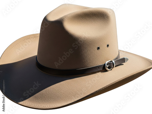 Tan cowboy hat with leather band isolated on transparent background isolated on transparent background