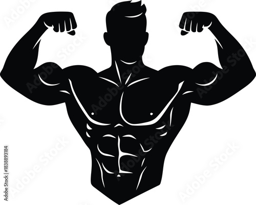 Bodybuilder Silhouette Flexing Muscles Fitness Icon