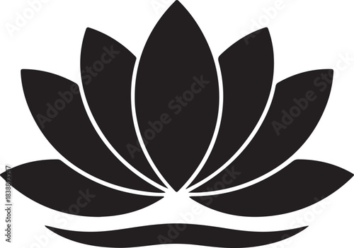 Minimalist black lotus flower icon with water ripple design
