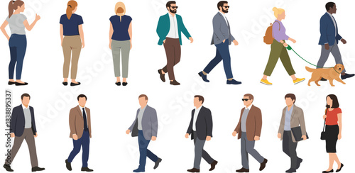 Diverse Individuals in Business Attire Strolling Through City Streets Illustration