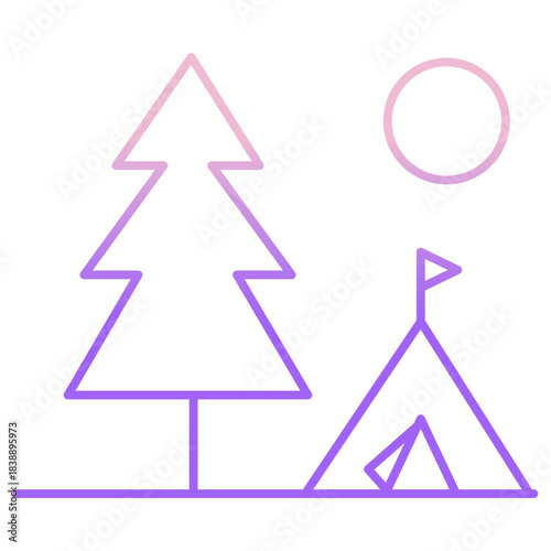 Outline Color tent and tree icon