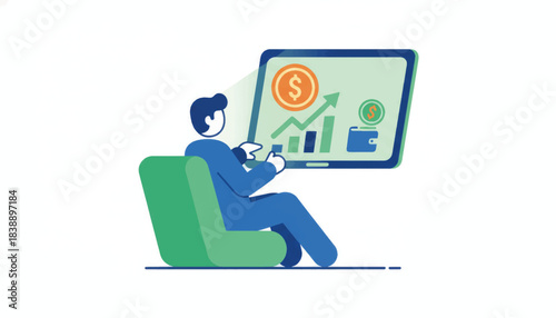 A person managing finances on a digital tablet. Fintech, investment growth, and freelance income concept. Flat vector illustration
