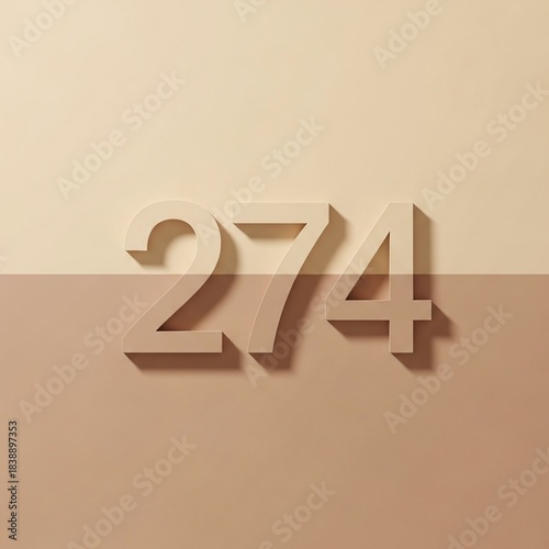 Three dimensional Number 274 Rendered on a Split Tone Background