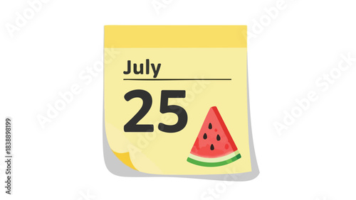 Bright Summer Day Reminder: July 25th Calendar Note with Juicy Watermelon