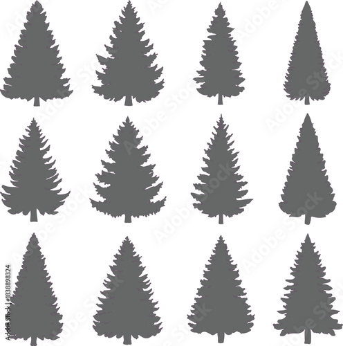 Each tree is characterized by a triangular shape, which is a common representation of pine trees, evoking a sense of natural form and simplicity