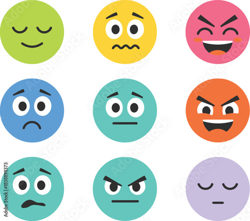 Colorful collection of diverse cartoon style emotion face icons