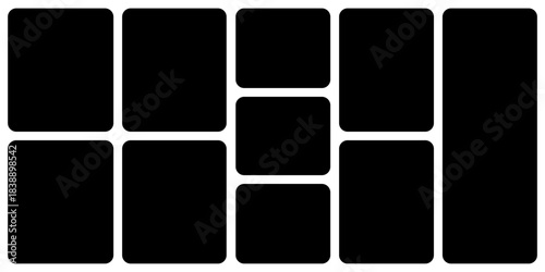 Template photo collage 9 pictures empty style black color for moodboard, album, bento graphic design