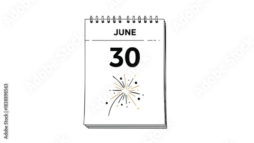 June 30th displayed on a basic calendar page An elegant sparkler illustration signifies a special celebration or an important event, ideal for