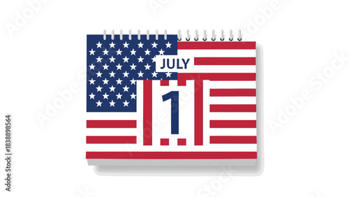 A patriotic desk calendar displaying the first day of July, featuring a bold American flag design that symbolizes national pride, freedom, and unity