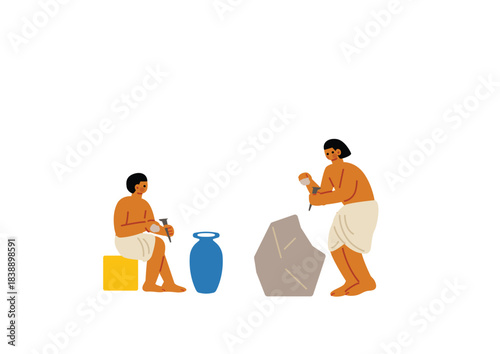 石器を作る古代人