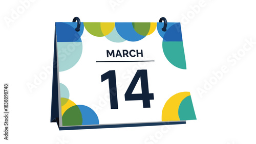 Vibrant Desk Calendar Displaying March 14 with Abstract Design Elements