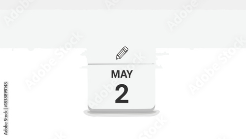 A clear, minimalistic digital calendar display showcasing May 2nd with a prominent pencil icon. This graphic symbolizes an editable scheduled event