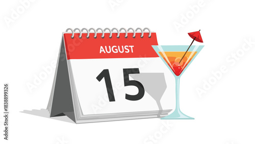 Vibrant Summer Date August Fifteenth Illustrated with a Refreshing Cocktail Drink