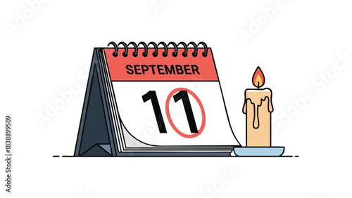Commemorative September 11th calendar page with a solemn burning candle symbolizing reflection and historical memory