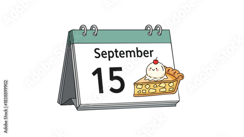 Whimsical calendar graphic highlighting September 15th with a cute ice cream pie slice festive date reminder