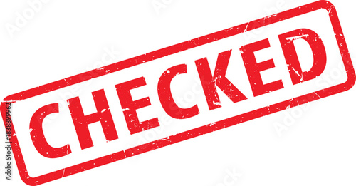 Distressed Red Checked Stamp Rectangular Rubber Stamp with Grunge Texture on White Background