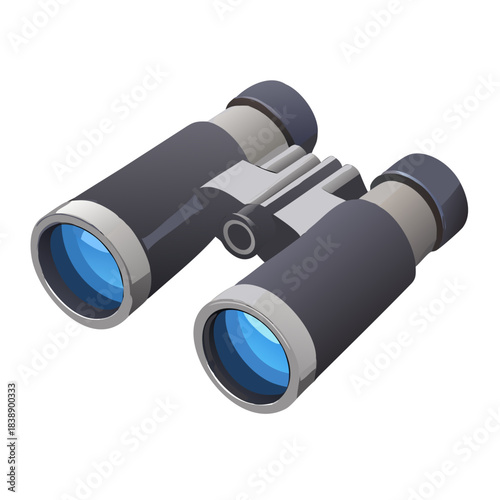 Black optical binoculars isolated on a white background with glass lenses for viewing objects