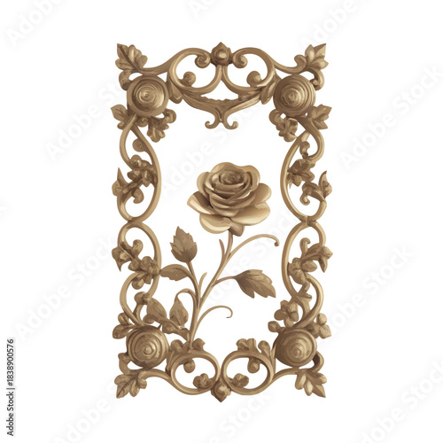 Vintage gold floral frame vector illustration with ornate antique leaf and flower border design