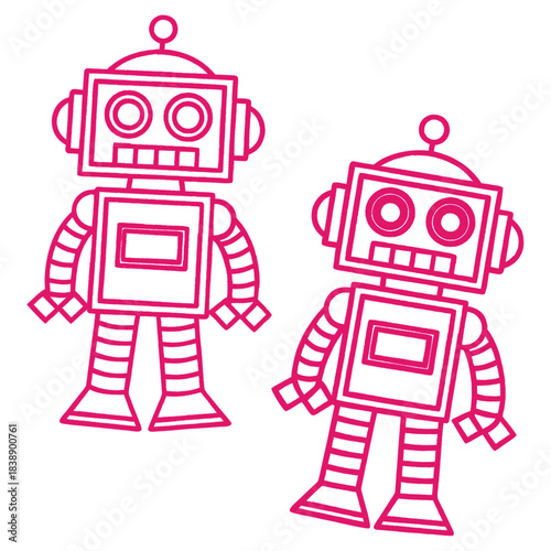 Vintage retro tin toy robot character illustration vector set for futuristic science fiction technology concept