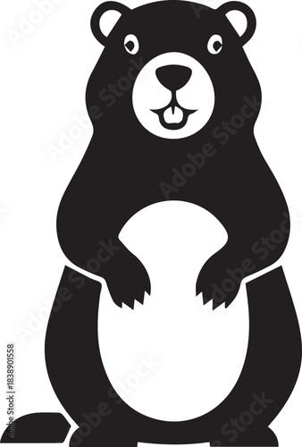 Cute cartoon groundhog standing upright with a white belly