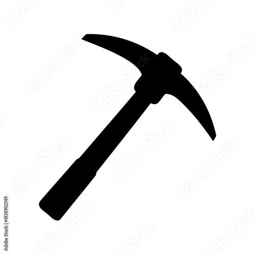 Black pickaxe silhouette icon, a mining and construction tool.