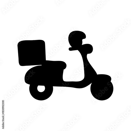 Delivery scooter icon with storage box and helmet on white